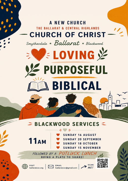 Blackwood gatherings flyer with dates and contact details.